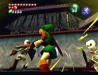 Link battling some Stalfos in this early picture.